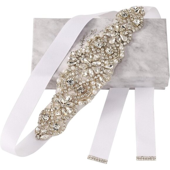 🆕 Women Silver Rhinestone Crystal Beads Belt Handmade Bridal Wedding Gowns - Picture 1 of 5